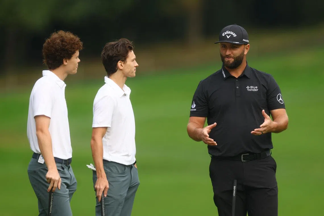 Spain's Jon Rahm with actor Tom Holland during the Pro-Am at the BMW PGA Championship.