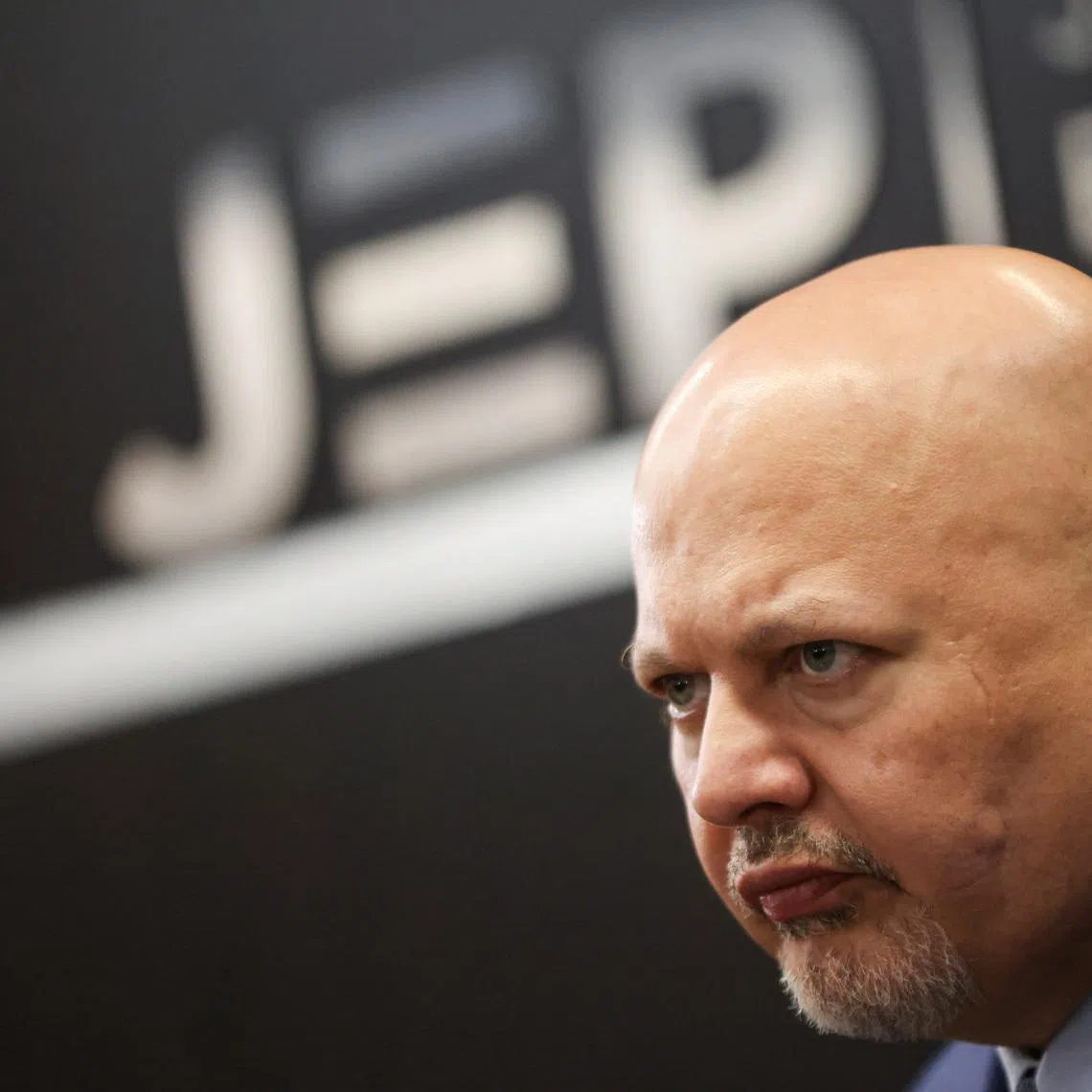 FILE PHOTO: ICC prosecutor Karim Khan speaks during a press conference at the Special Jurisdiction for Peace court in Bogota, Colombia, June 6, 2023. REUTERS/Luisa Gonzalez/ File Photo
