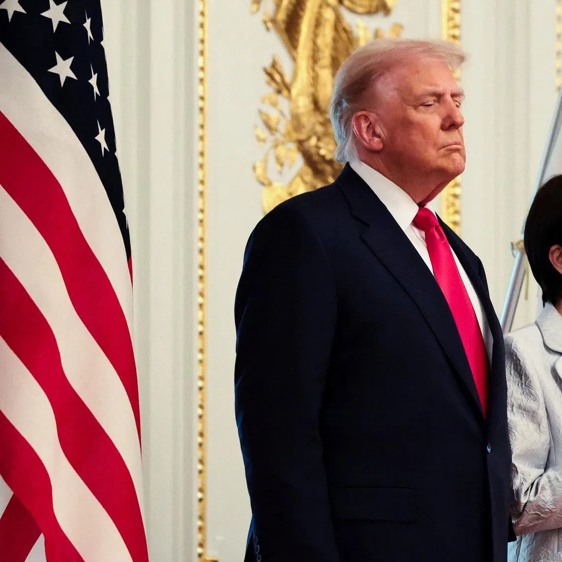 U.S. President Donald Trump and Japanese Prime Minister Sanae Takaichi attend a bilateral meeting at Akasaka Palace in Tokyo, Japan, October 28, 2025. REUTERS/Evelyn Hockstein/File Photo