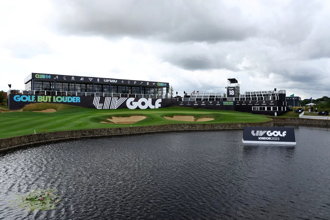 FILE PHOTO: FILE PHOTO: Golf - LIV Golf Invitational - London - Centurion Golf Club, St Albans, Britain - July 5, 2023 General view of the 18th hole at the Centurion Golf Club Action Images via Reuters/Paul Childs/File Photo/File Photo