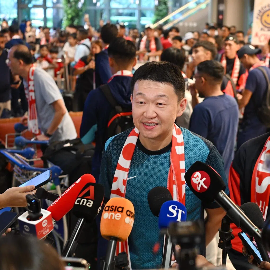 President of the Football Association of Singapore Forrest Li speaking to the media on Nov 18 after the Lions’ historic Asian Cup qualification.