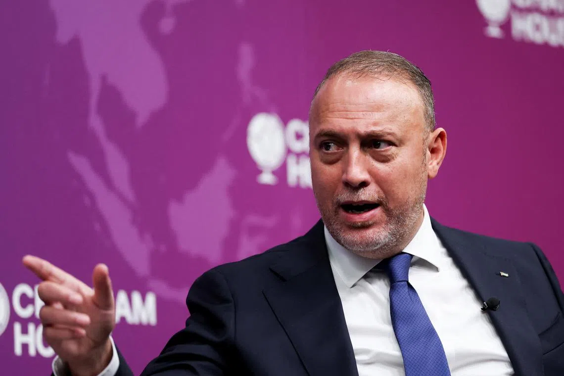 Head of the Palestinian Mission to the UK Husam Zomlot speaks at an event in Chatham House, in London, Britain, September 2, 2025. REUTERS/Hannah McKay