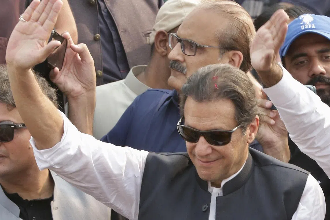 Former PM Imran Khan leading a march towards the capital Islamabad to demand early elections in Muridke, on Oct 30, 2022.