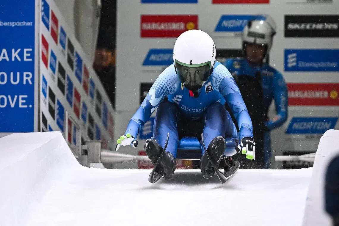 Independent neutral athlete Daria Olesik takes her start in the women's luge singles run 1 at Mt Van Hoevenberg on Dec 19, 2025 in Lake Placid, New York.