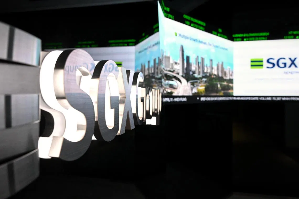 ST20240422_202439334845 Kua Chee Siong/ pixgeneric/ Generic pix of the SGX logo at the SGX Centre 1, located in Shenton Way, on April 22, 2024.

