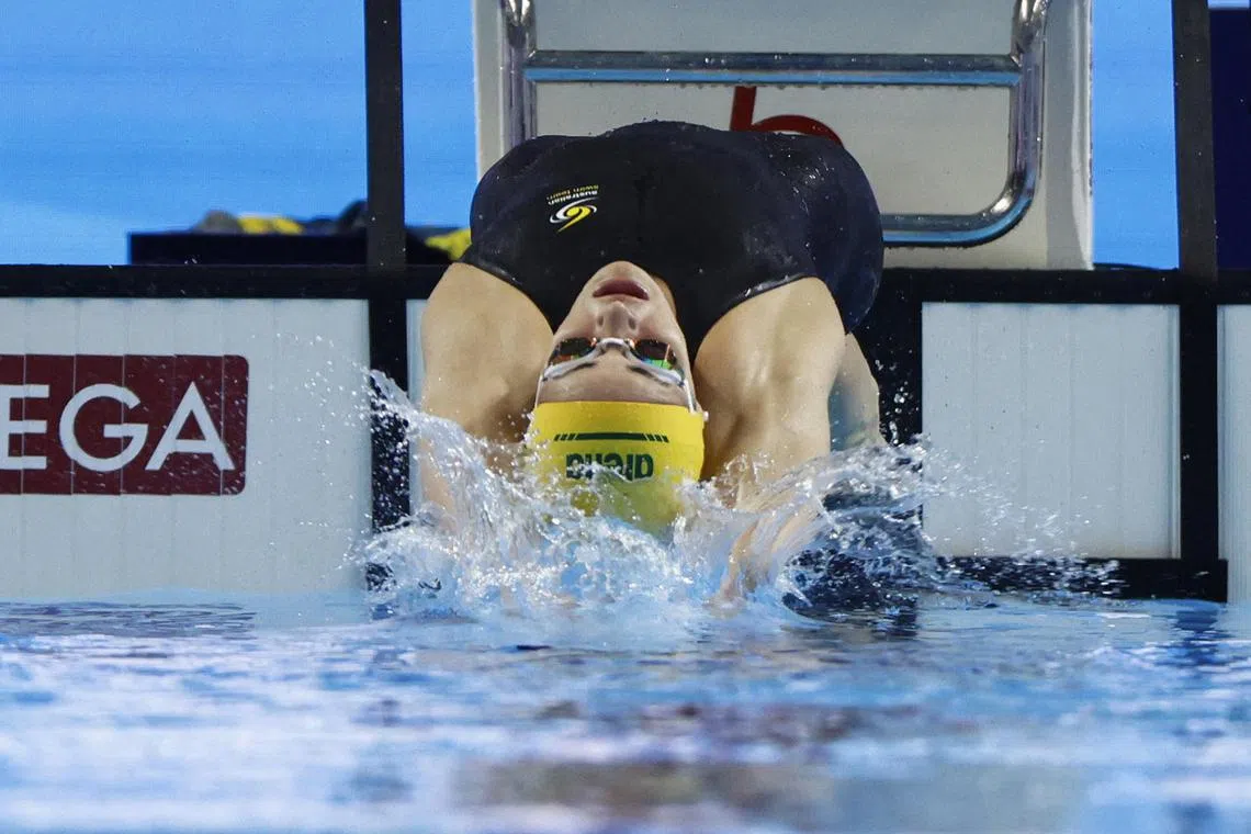 Australia's Kaylee McKeown during the 4x100 medley relay final at the World Championships in Singapore on Aug 3.