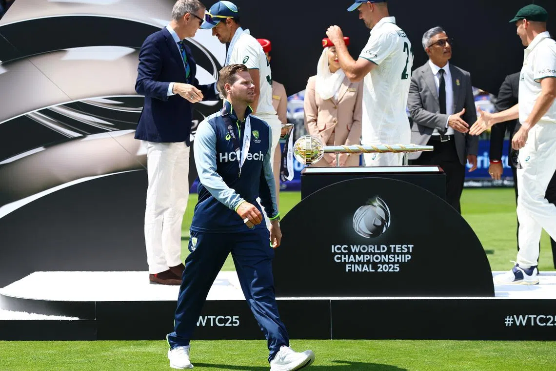 Cricket - 2025 ICC World Test Championship Final - South Africa v Australia - Lord's Cricket Ground, London, Britain - June 14, 2025 Australia's Steve Smith after collecting his runners-up medal from the podium Action Images via Reuters/Andrew Boyers