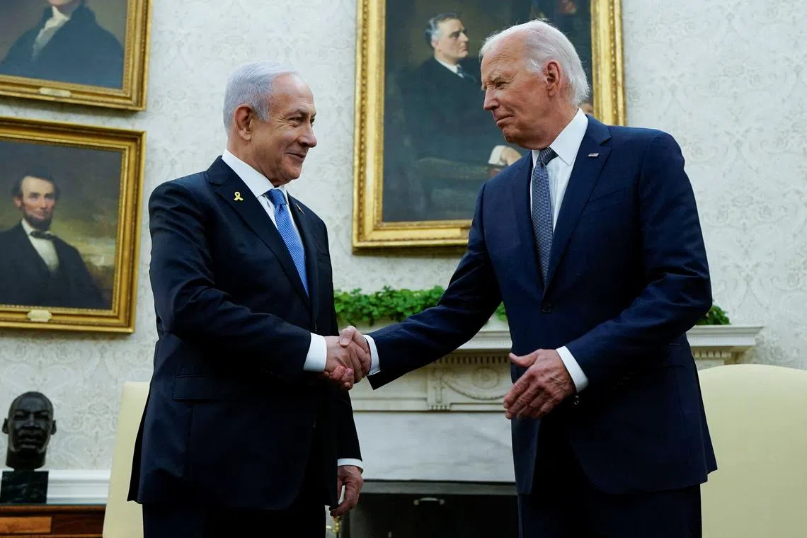 U.S. President Joe Biden meets with Israeli Prime Minister Benjamin Netanyahu in the Oval Office at the White House in Washington, U.S., July 25, 2024. REUTERS/Elizabeth Frantz/File Photo