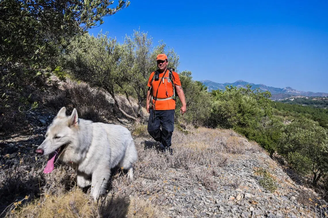 A member of a Dutch search and rescue team looking for a missing 65-year-old Dutch tourist on the Greek island of Samos, on Aug 27.