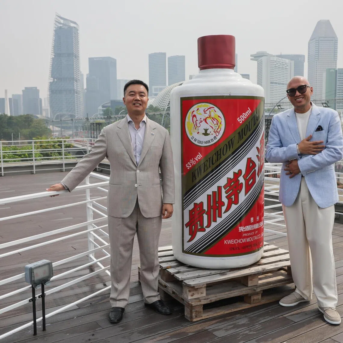 Moutai House’s managing director Shi Yunding (left) with Colin Chia, chief executive of Nutmeg Collective – the bar partner for the three-storey venue.