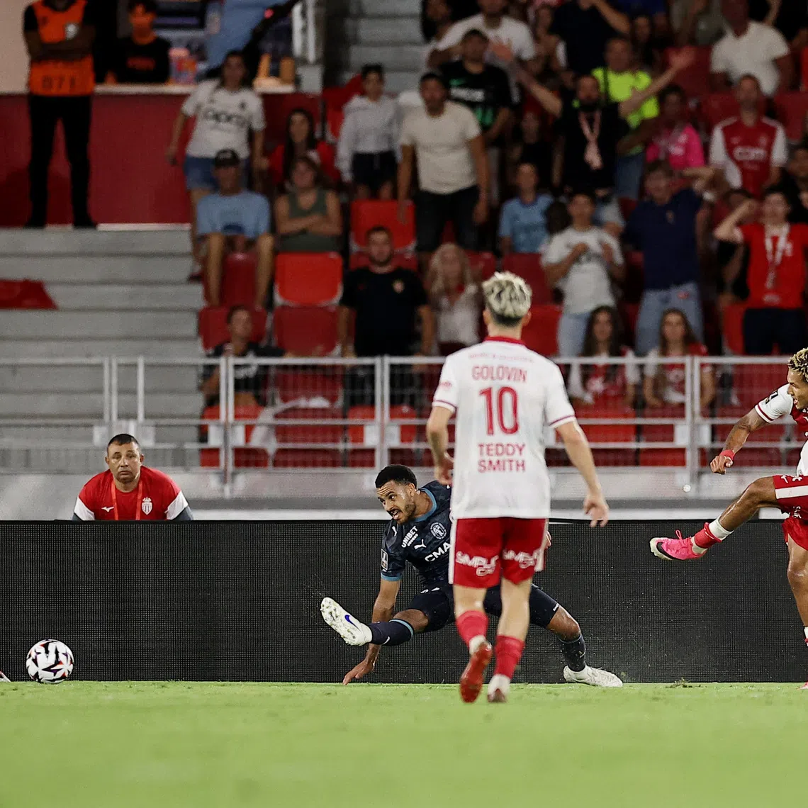 Soccer Football - Ligue 1 - AS Monaco v Olympique de Marseille - Stade Louis II, Monaco - August 30, 2026 AS Monaco's Paris Brunner scores their second goal REUTERS/Manon Cruz