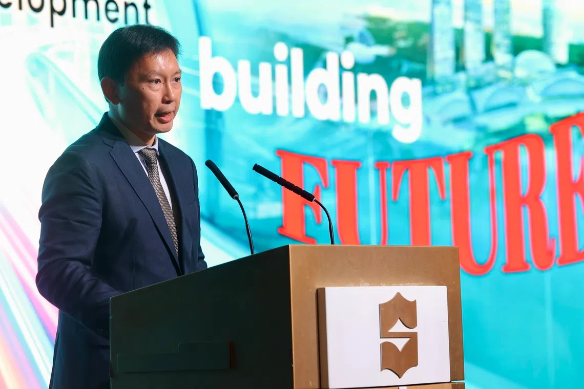Minister of National Development Chee Hong Tat speaking at the 66th anniversary dinner of the Real Estate Developers’ Association of Singapore at Shangri-La hotel on Nov 13.