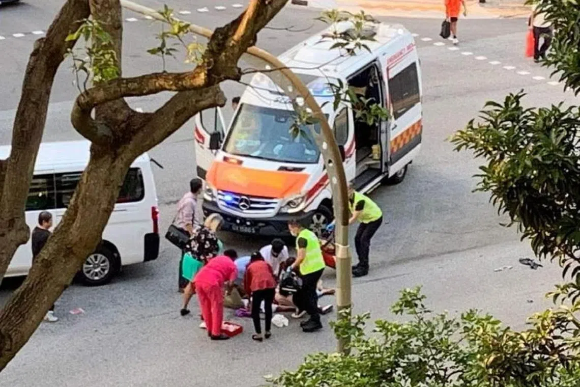 The impact of the accident sent the e-bike rider flying and he landed about 10m from the point of collision.