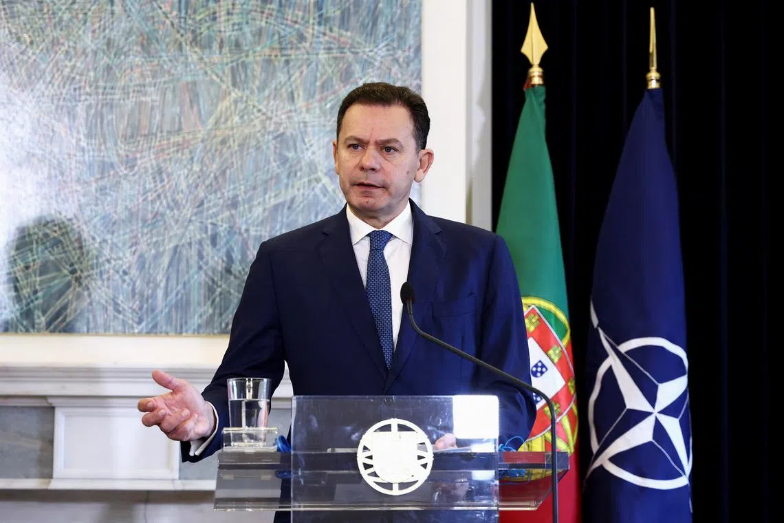 Portugal Prime Minister Luis Montenegro attends a joint press conference with  NATO Secretary General Mark Rutte (not pictured) at Sao Bento Palace in Lisbon, Portugal, January 27, 2025. REUTERS/Rodrigo Antunes/File Photo