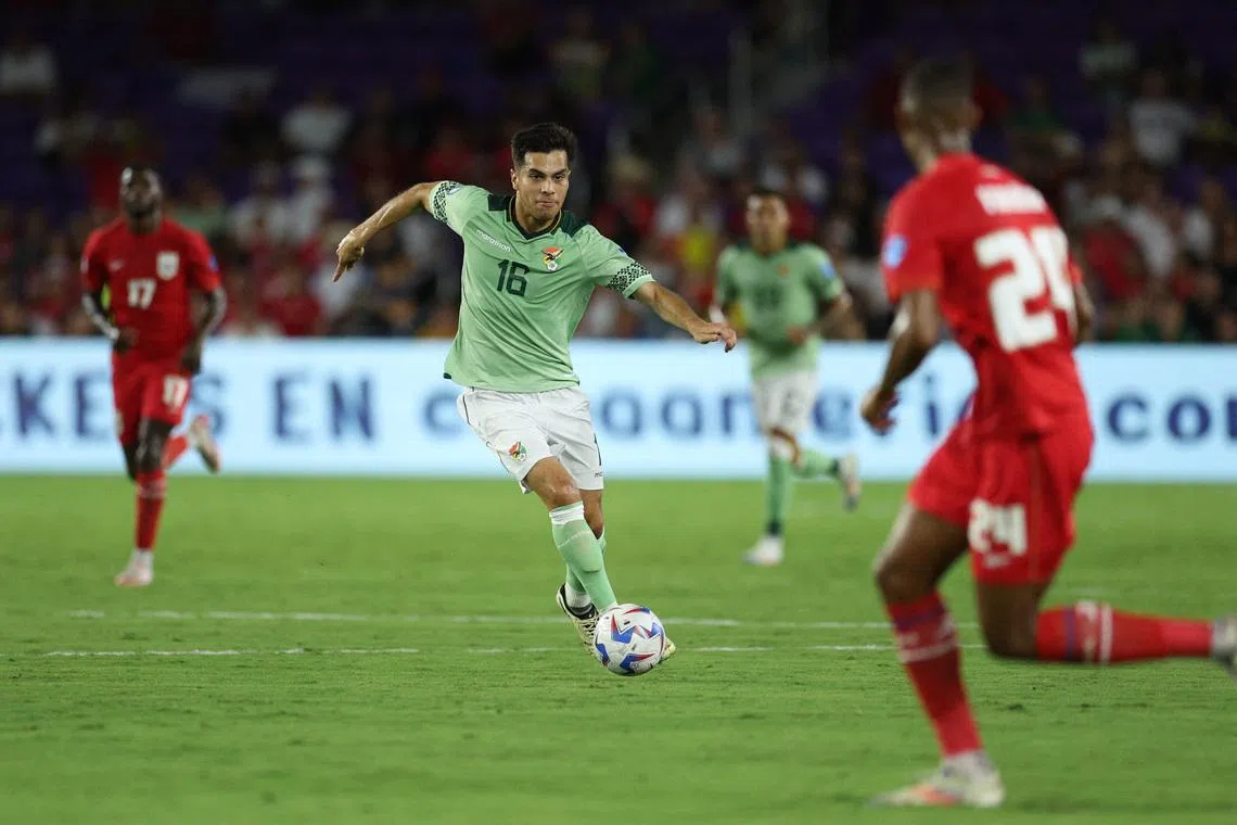 Jul 1, 2024; Orlando, FL, USA; Bolivia midfielder Boris Cespedes (16) controls the ball against Panama in the first half during a Copa America group stage match at Inter&CO Stadium. Mandatory Credit: Nathan Ray Seebeck-USA TODAY Sports