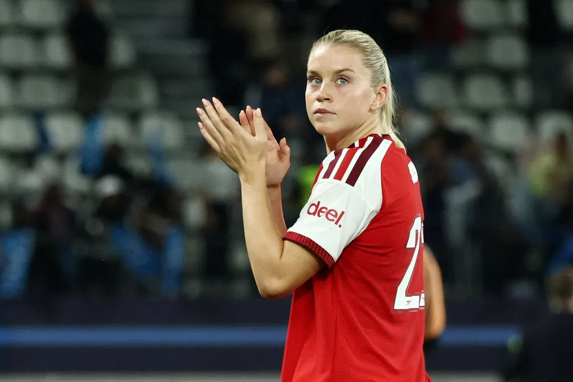 Soccer Football - UEFA Women's Champions League - Paris FC v Arsenal - Stade Jean-Bouin, Paris, France - September 30, 2026  Arsenal's Alessia Russo reacts after the match REUTERS/Catherine Steenkeste