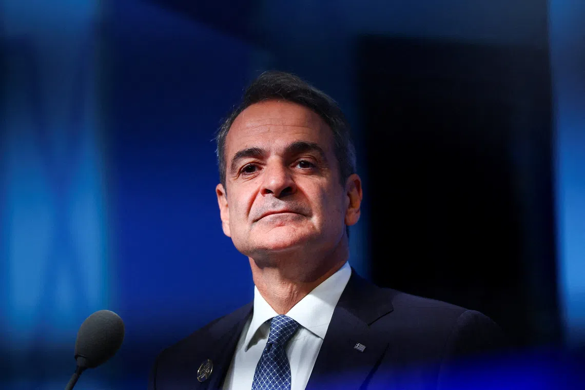 FILE PHOTO: Greece's Prime Minister Kyriakos Mitsotakis during a doorstep at the NATO leaders' summit in Ankara, Turkey, July 8, 2026. REUTERS/Yves Herman/File Photo