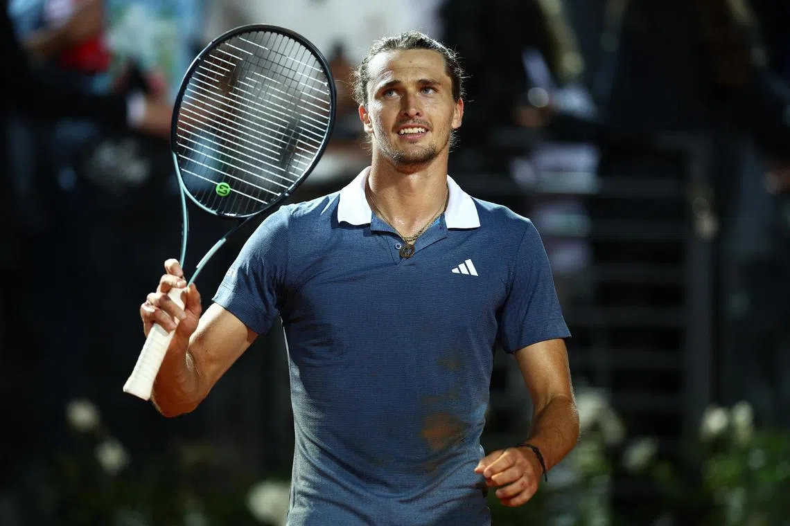 Germany's Alexander Zverev celebrates winning his quarter-final match against Taylor Fritz of the US. 