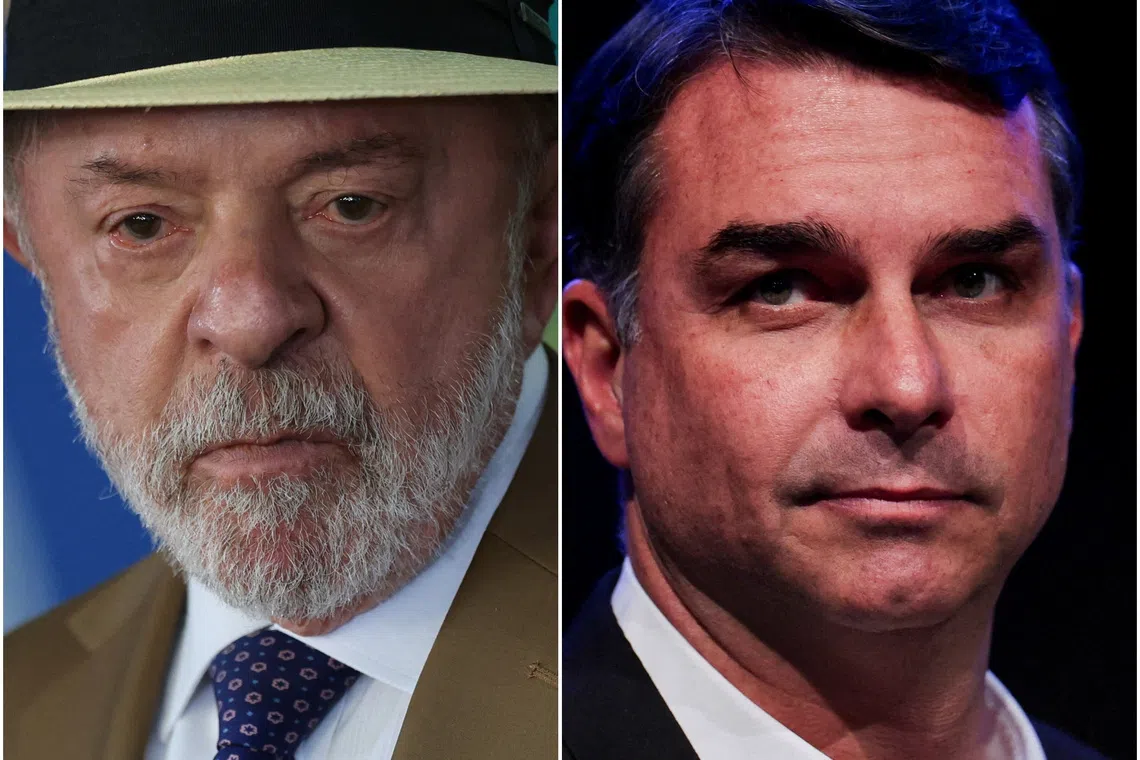 A combination image shows Brazil's President Luiz Inacio Lula da Silva (left) at a ceremony at the Planalto Palace in Brasilia, Brazil, August 8, 2026, and senator Flavio Bolsonaro (right), the Liberal Party (PL) candidate in Brazil's presidential election, during an event announcing Alfredo Gaspar as Bolsonaro's vice-presidential running mate, in Brasilia, Brazil, August 5, 2026. REUTERS/Adriano Machado