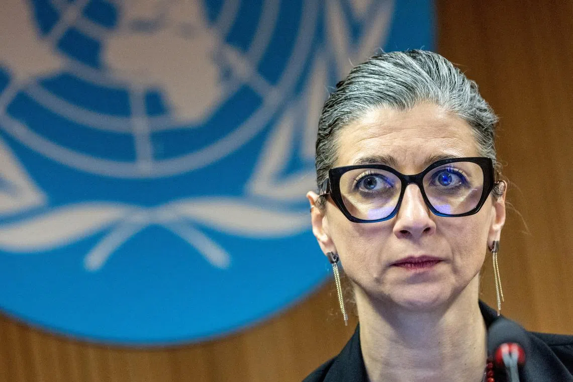Francesca Albanese, UN special rapporteur on human rights in the Palestinian territories, attends a side event during the Human Rights Council at the United Nations in Geneva, Switzerland, March 26, 2024. REUTERS/Denis Balibouse