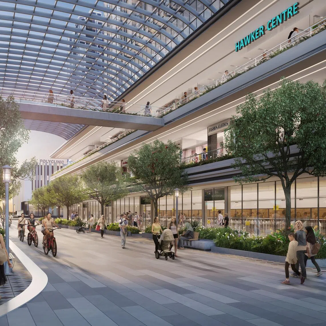 Artist impression of pedestrian mall linking future developments and community facilities within the Bishan Sub-Regional Centre.