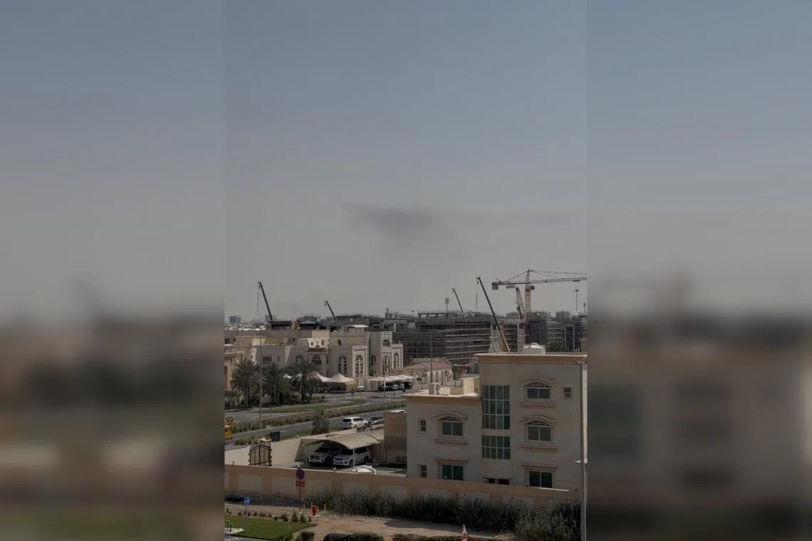 A still image from video shows smoke rising after strikes in Abu Dhabi on Feb 28.