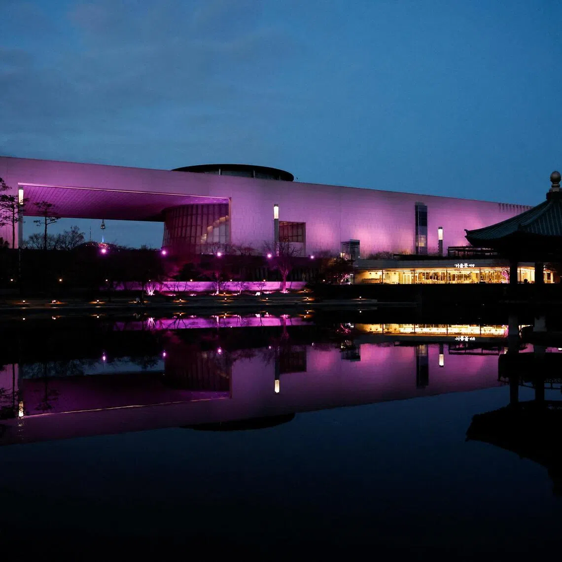 The National Museum of Korea is illuminated in pink, to commemorate the release of K-pop band BLACKPINK's new EP 'DEADLINE', in Seoul, South Korea, February 27, 2026. REUTERS/Kim Soo-hyeon
