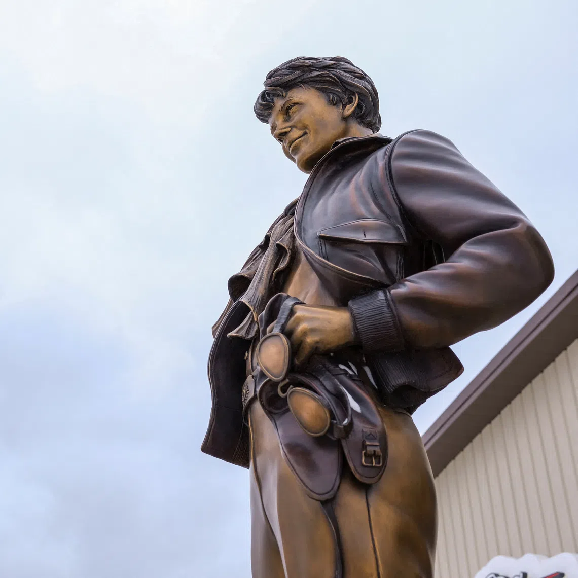 A statue of legendary aviator Amelia Earhart stands at the Amelia Earhart Hangar Museum in Atchison, Kansas.