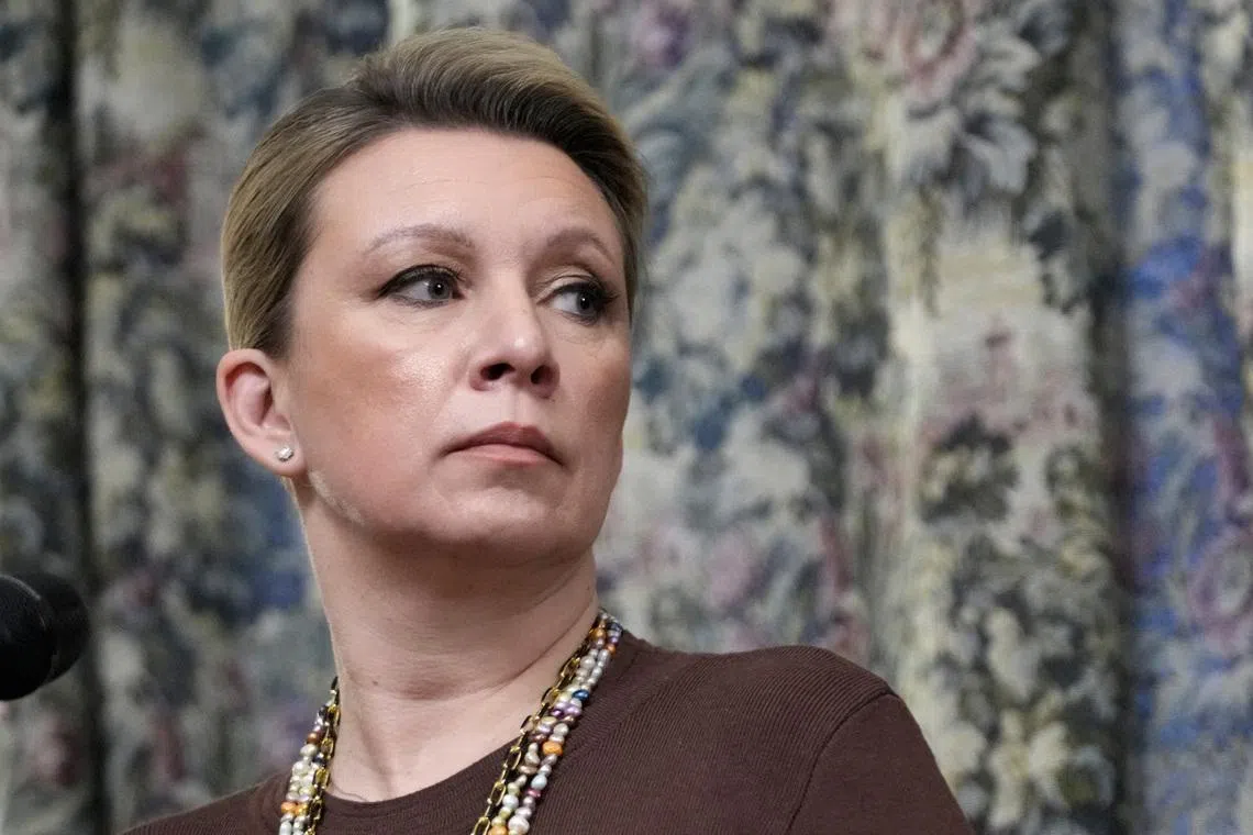 Russia's Foreign Ministry Spokeswoman Maria Zakharova attends a press conference following a meeting of Foreign Minister Sergei Lavrov with Second Minister of Foreign Affairs of Brunei Erywan Yusof in Moscow, Russia, March 3, 2026. Pavel Bednyakov/Pool via REUTERS