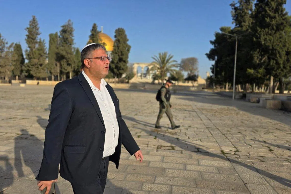 Israel’s ultranationalist Security Minister Itamar Ben-Gvir visits the Al-Aqsa mosque compound in Jerusalem.
