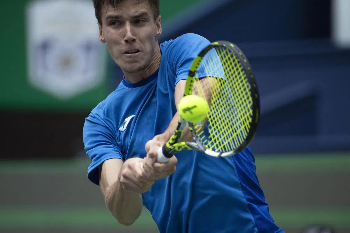 Fabian Marozsan of Hungary in action against Casper Ruud of Norway during their round of 16 match at the Shanghai Masters tennis tournament on Tuesday, which the The unseeded Marozsan won 7-6 (7-3), 3-6, 6-4 .