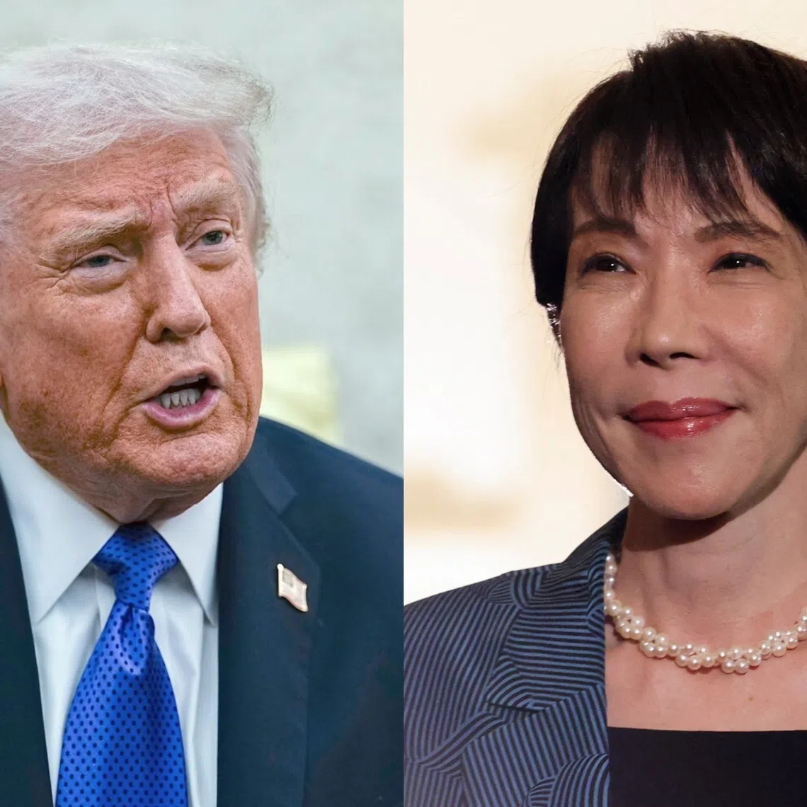 US President Donald Trump (left) and Japanese Prime Minister Sanae Takaichi spoke for the first time since Ms Takaichi took office earlier this week.