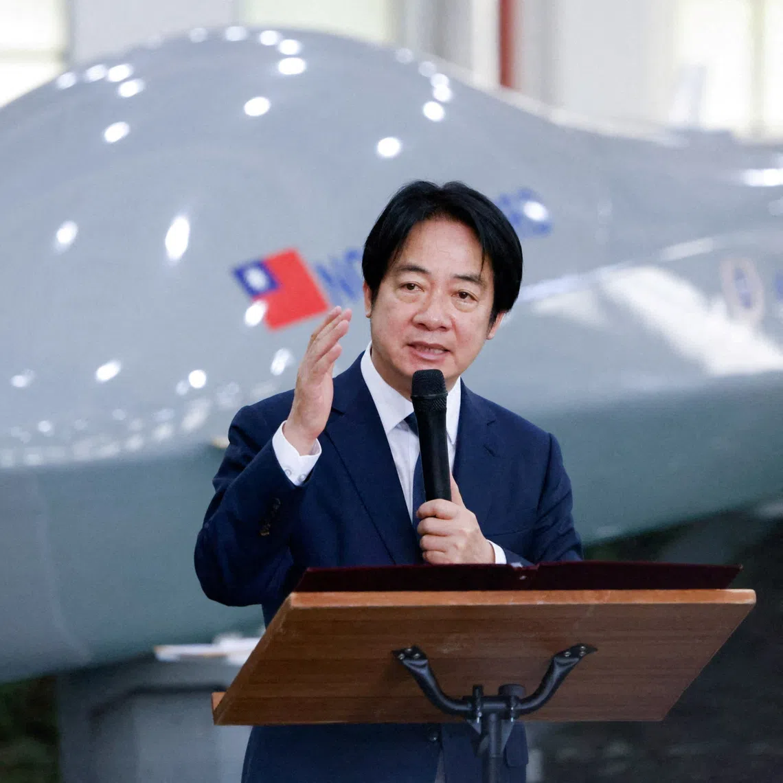 Taiwan’s President Lai Ching-te said drones have become a key component in the military’s efforts to build its “asymmetric” combat capability, in light of the evolution of modern warfare.
