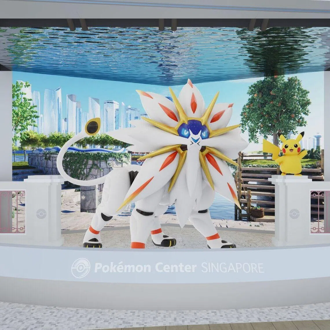 The revamped Pokemon store will feature a model of Solgaleo and Pikachu at the facade of its store.