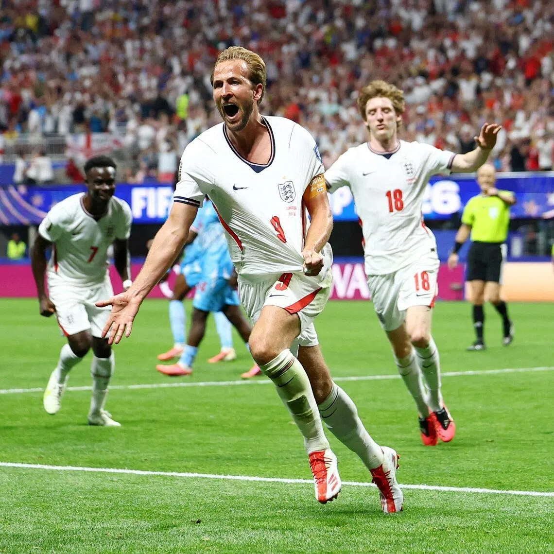 Soccer Football - FIFA World Cup 2026 - Round of 32 - England v DR Congo - Atlanta Stadium, Atlanta, Georgia, U.S. - July 1, 2026
England's Harry Kane celebrates scoring their second goal REUTERS/Claudia Greco     TPX IMAGES OF THE DAY