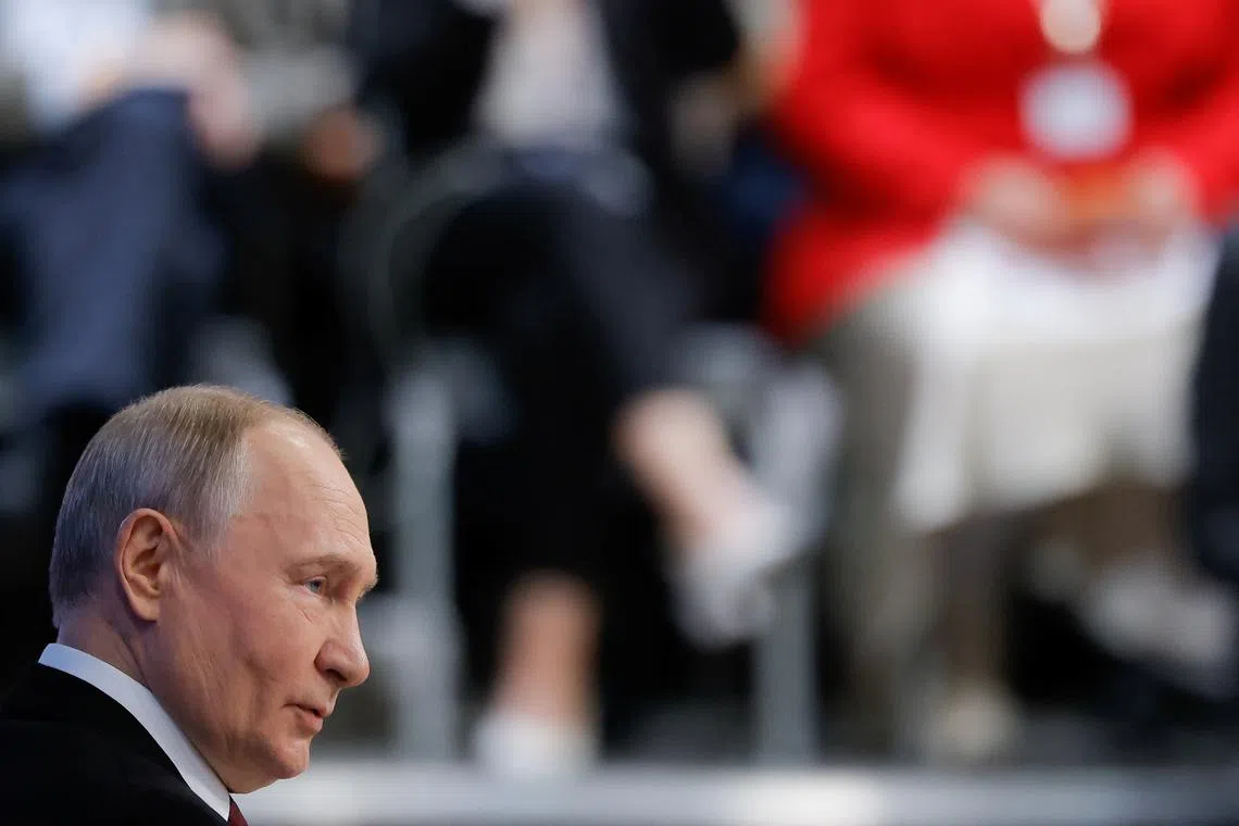 Russia's President Vladimir Putin attends his annual end-of-year press conference and phone-in, in Moscow, Russia December 19, 2024. REUTERS/Maxim Shemetov