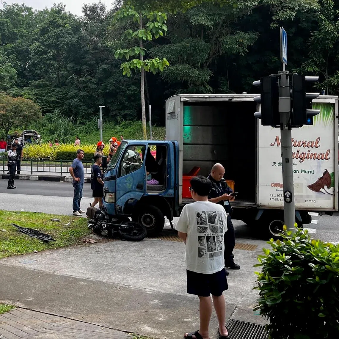 According to the police, the accident involved a van, a lorry and a motorcycle.