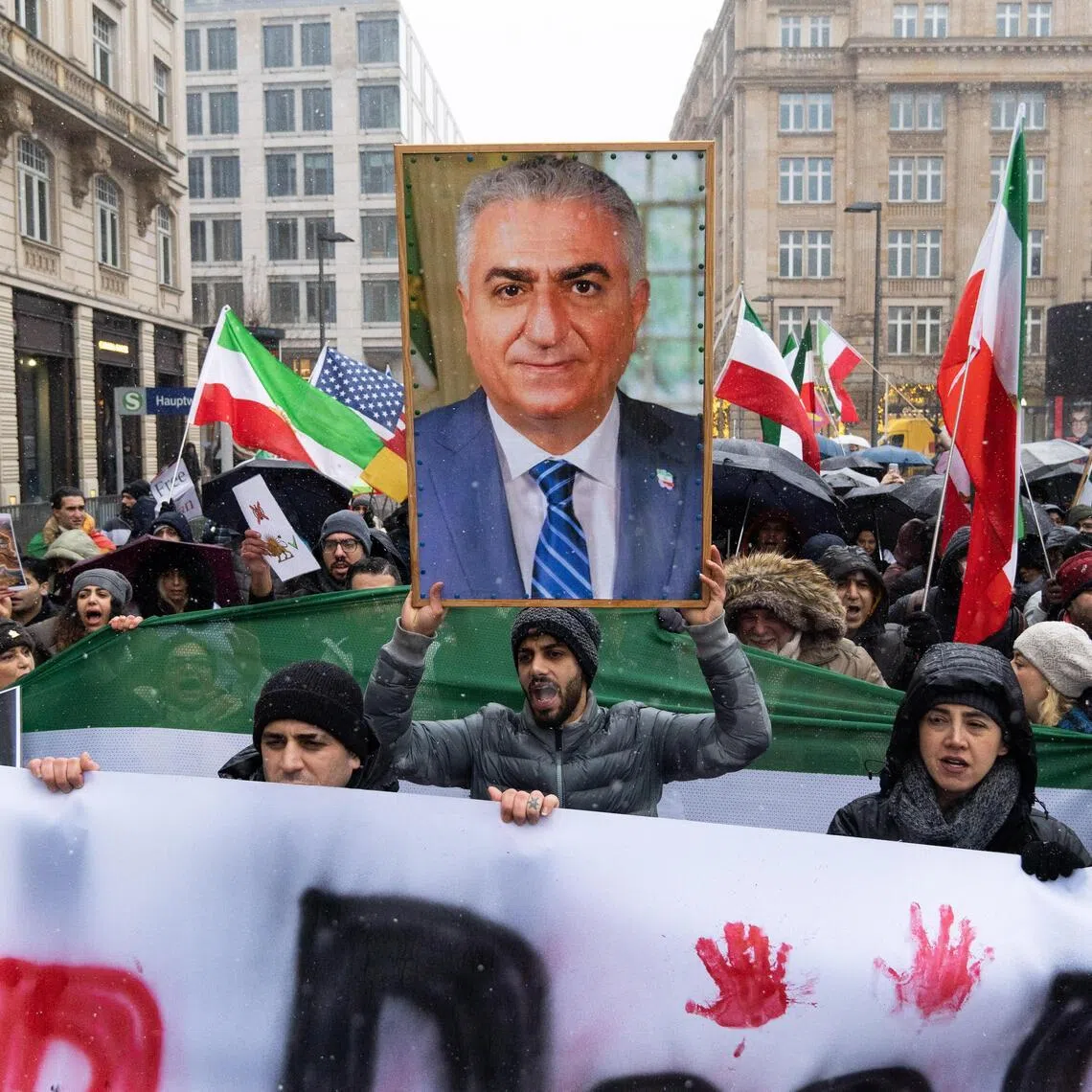 Demonstrators take part in a protest against the Iranian government in Frankfurt, Germany, on Jan 10. 