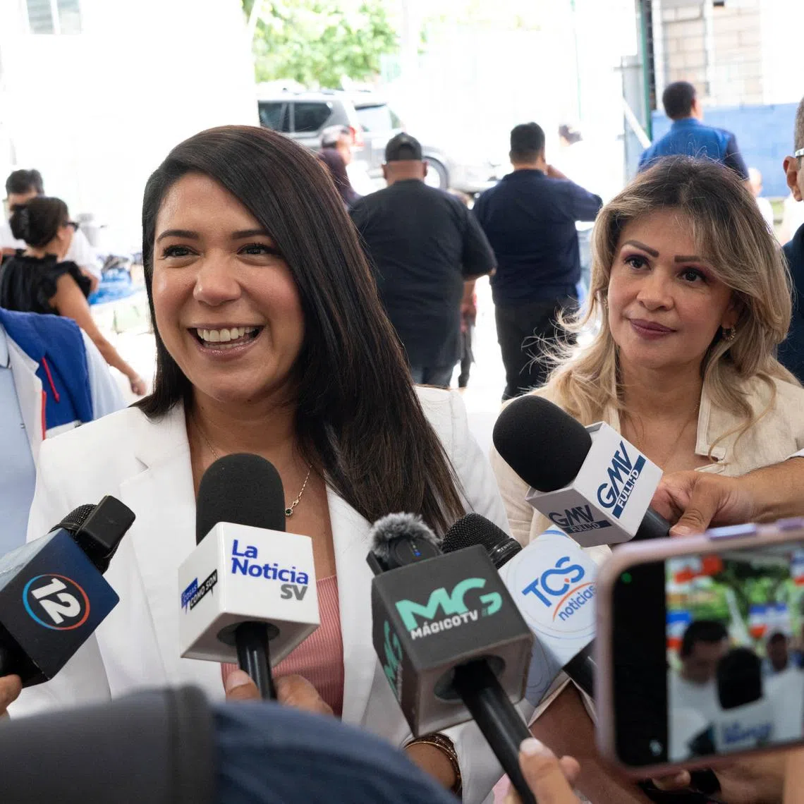 Former lawmaker Maytee Iraheta speaks to reporters before announcing her candidacy for El Salvador's Nationalist Republican Alliance (ARENA) party to challenge President Nayib Bukele in the next presidential election, in San Salvador, El Salvador, July 26, 2026. Nationalist Republican Alliance (ARENA)/Handout via REUTERS