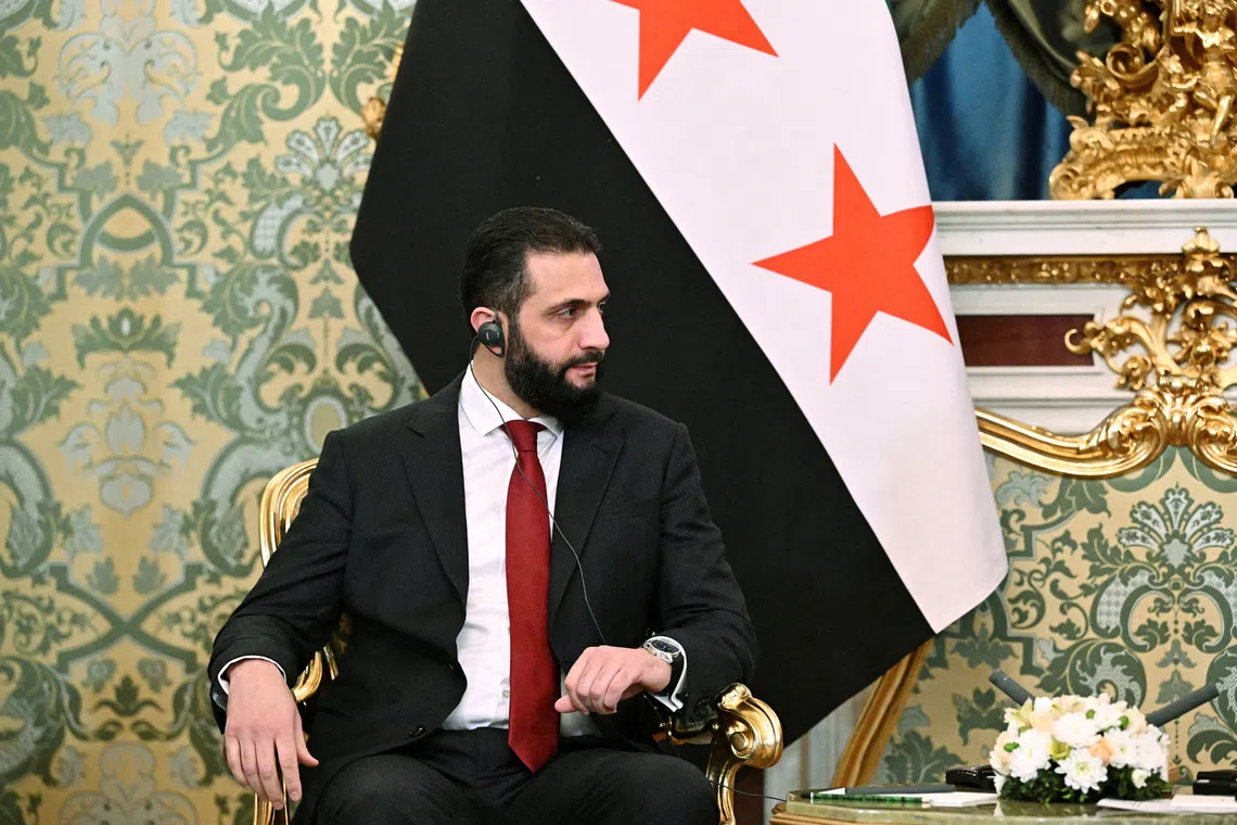 FILE PHOTO: Syria's President Ahmed al-Sharaa attends a meeting with Russia's President Vladimir Putin in Moscow, Russia, October 15, 2025. Sputnik/Sergey Bobylyov/Pool via REUTERS