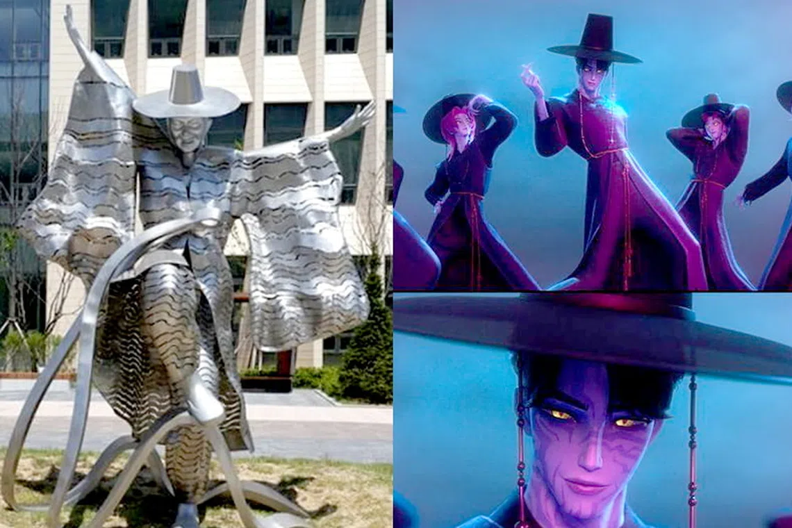 The sculpture, first installed in 2013, has drawn comparison to the demon boy band Saja Boys.
