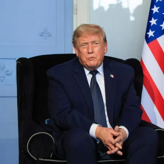 US President Donald Trump speaking on the sidelines of the G-7 summit in Evian, France on June 15, 2026.