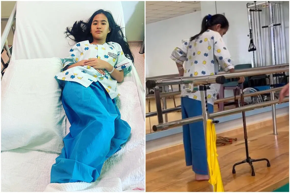 In an Instagram post, Puteri Rafasya is seen walking slowly with the help of a cane while holding on to a railing.