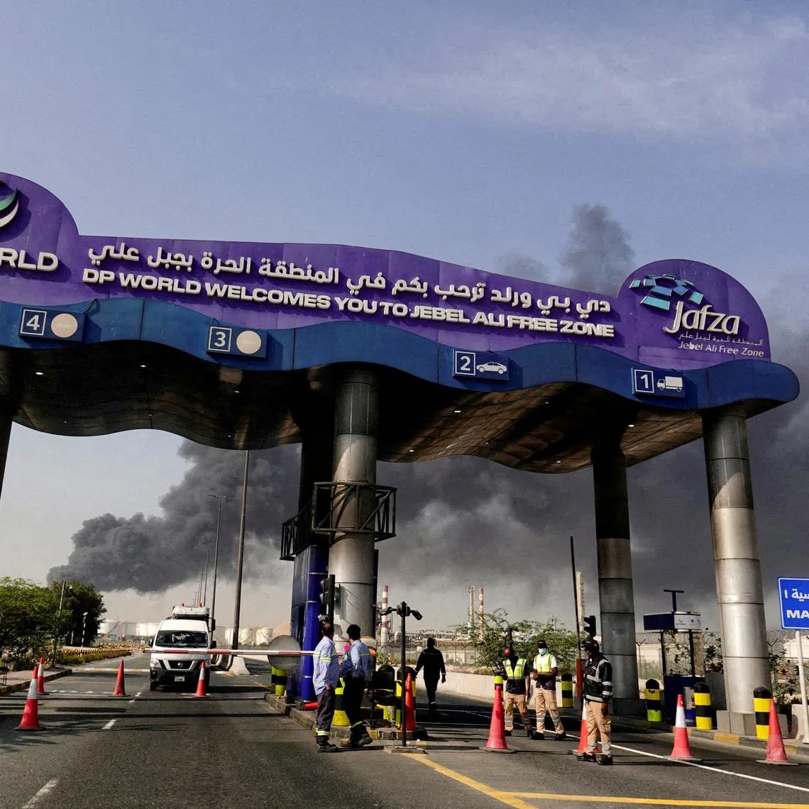 Smoke billows from Jebel Ali port after an Iranian attack, following United States and Israel strikes on Iran, United Arab Emirates, on March 1.