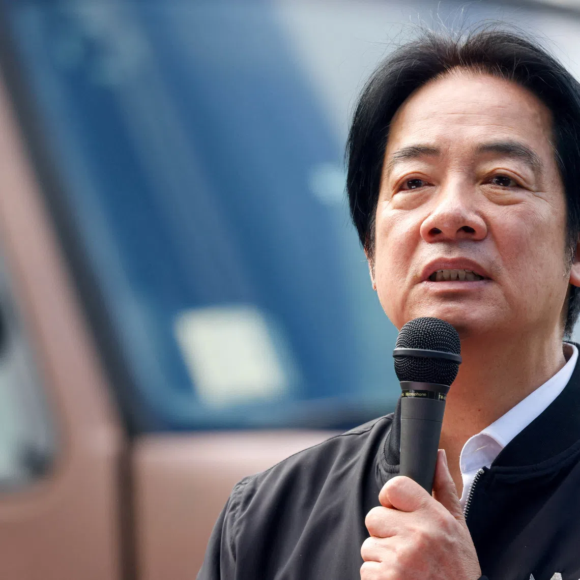 Taiwan President Lai Ching-te delivers a speech after inspecting reservists operating a Taiwan made Hummer 2 Drone during a training session at Loung Te Industrial Parks Service Center in Yilan, Taiwan December 2, 2025. REUTERS/Ann Wang