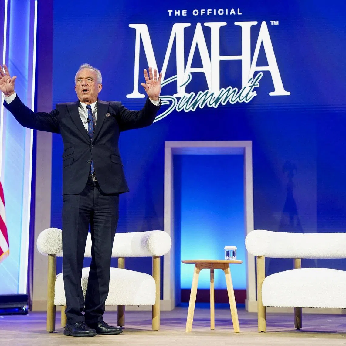 FILE PHOTO: U.S. Secretary of Health and Human Services Robert F. Kennedy Jr. gestures as he speaks during the inaugural Make America Healthy Again (MAHA) summit in Washington, D.C., U.S., November 12, 2025. REUTERS/Nathan Howard/File Photo