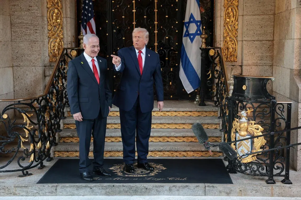 Israeli Prime Minister Benjamin Netanyahu (left) and US President Donald Trump meeting at Mr Trump's Mar-a-Lago resort in Florida in December 2025.