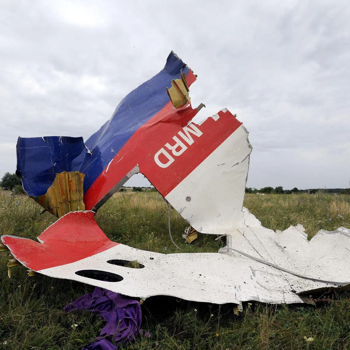 A 2014 photo showing wreckage of  Malaysia Airlines flight MH17 lying in a field in eastern Ukraine.