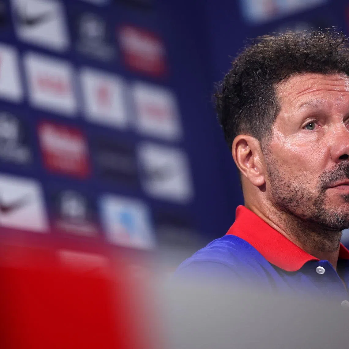 Soccer Football - LaLiga - Atletico Madrid Press Conference - Atletico de Madrid Training Complex, Majadahonda, Spain - August 18, 2024 Atletico Madrid coach Diego Simeone during the press conference REUTERS/Isabel Infantes