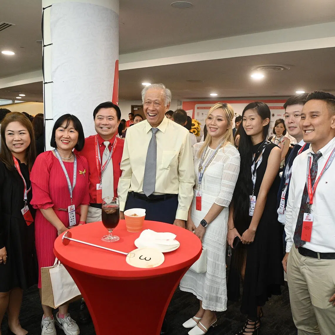 Minister for Defence Ng Eng Hen (centre) with principal partners at an NDP appreciation function at Gardens by the Bay, on Aug 17.